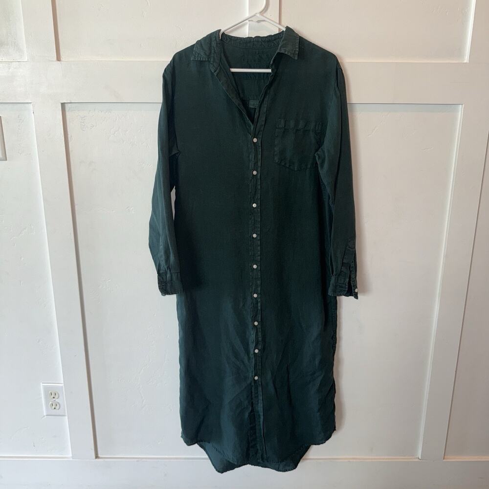 Frank & Eileen Rory Maxi Shirt Dress M Green 100% Linen Button Down